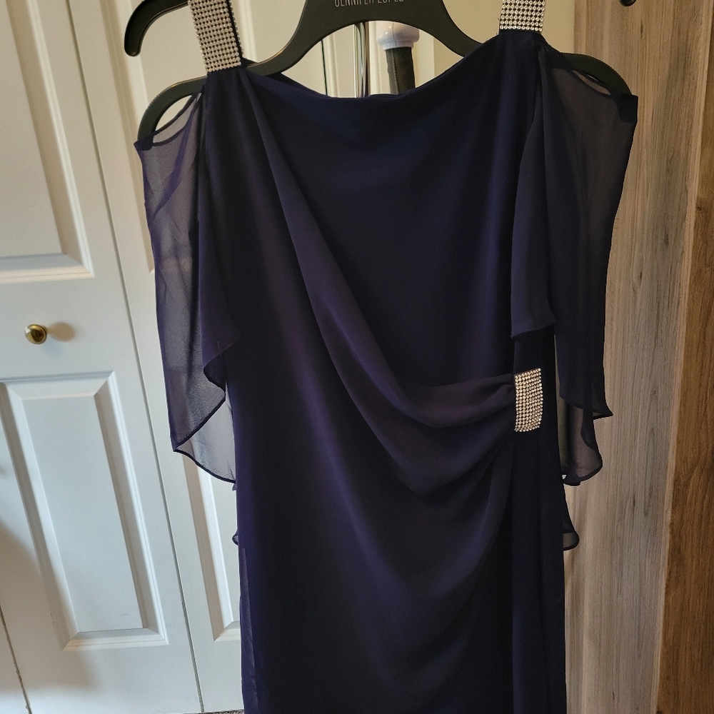 MSK Navy Asymmetrical Sheath Midi Dress
